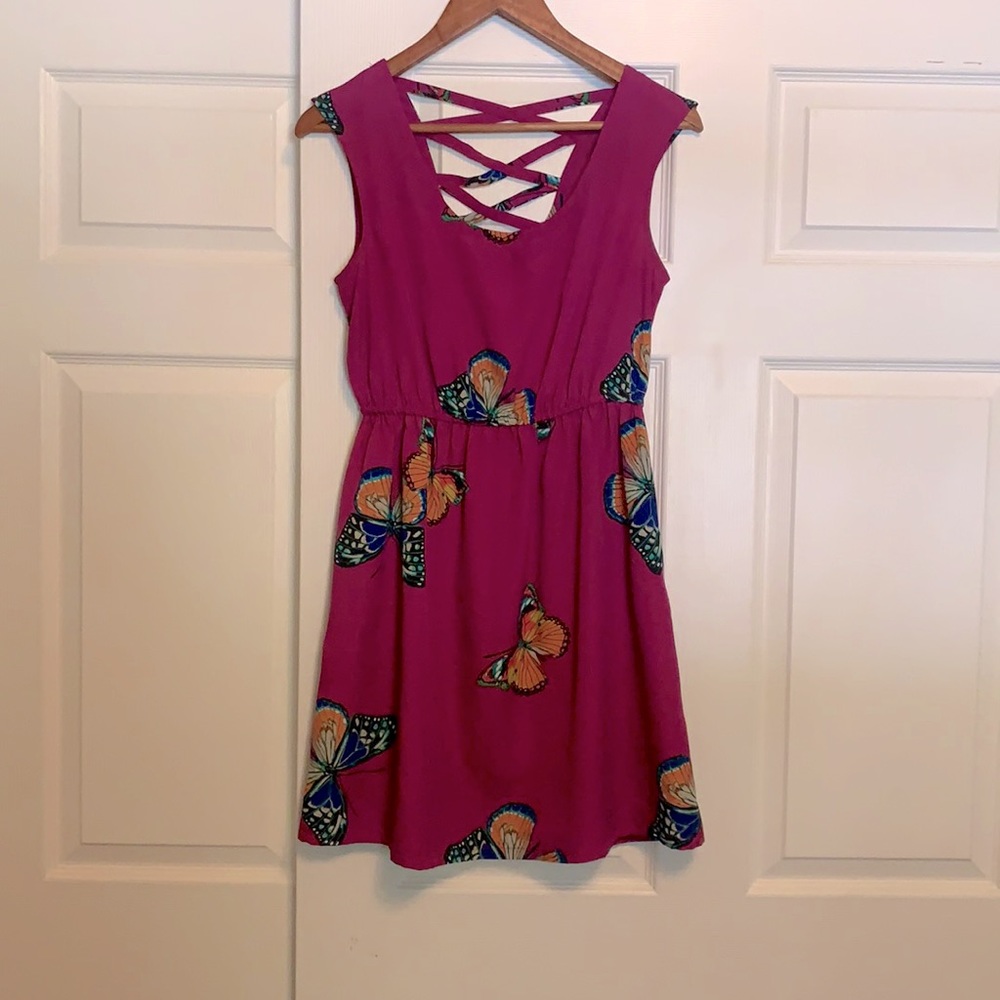 Xhilaration brand purple butterfly print dress
